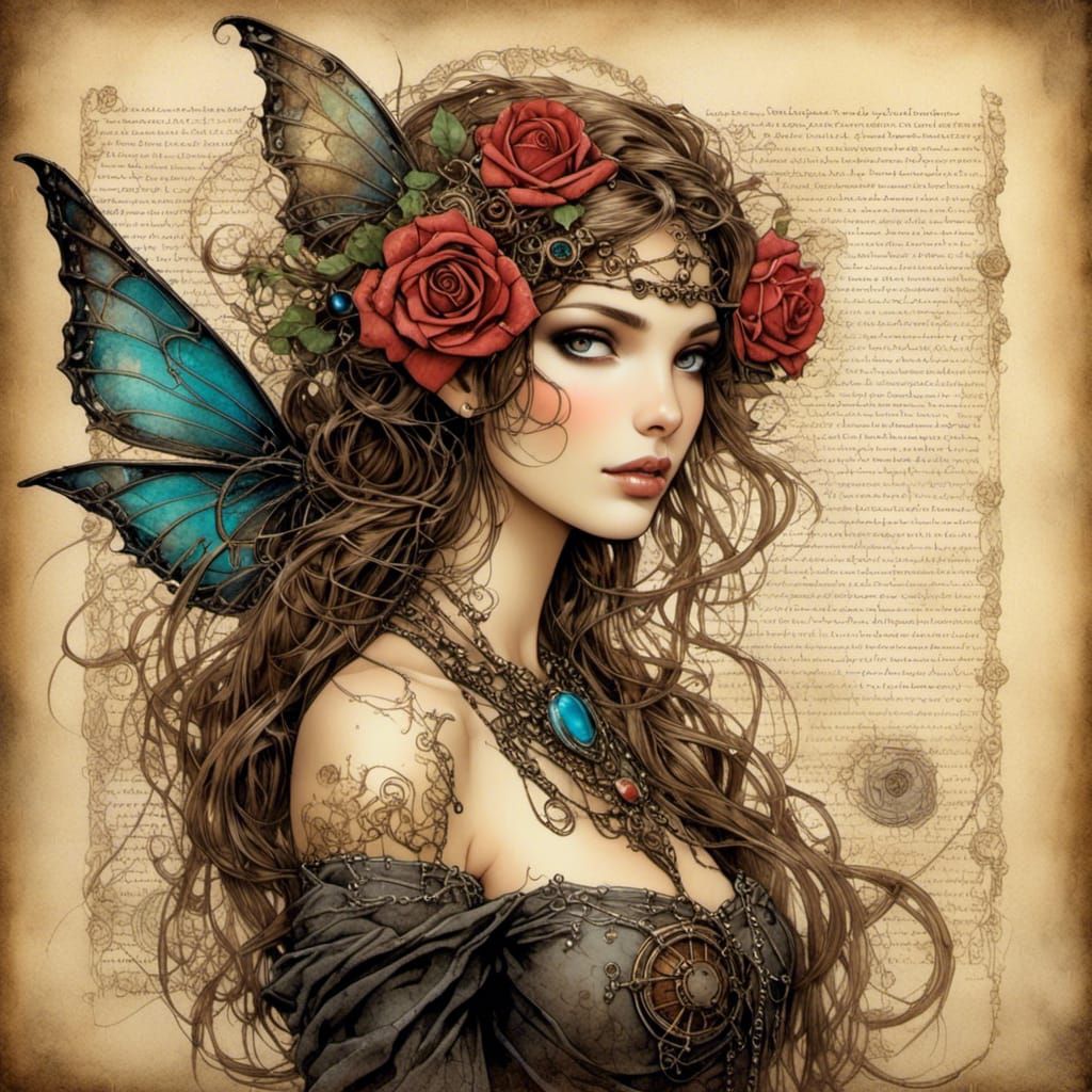 Steampunk Fairy with Roses and Jewels