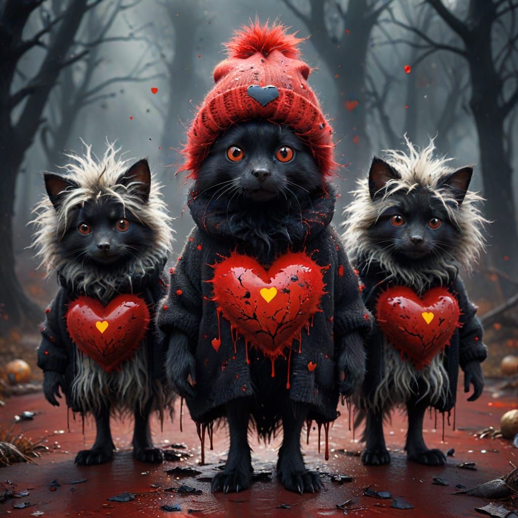 Furry Halloween Hearts with Spooky Splatter Effect