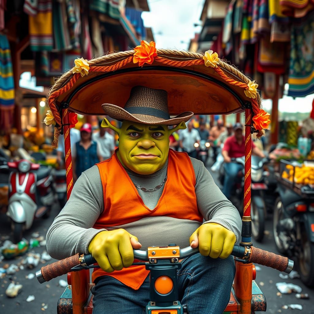 Shrek's Annoyance in Crowded Nicaraguan Market
