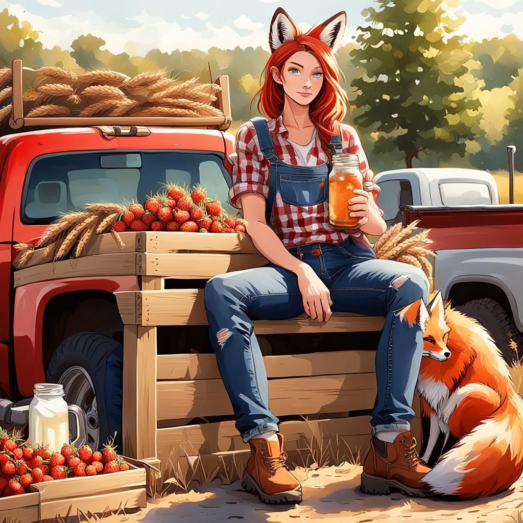 Girl with Fox Ears in Anime Style