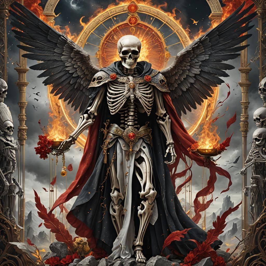Dramatic Skeleton Temperance Tarot Card