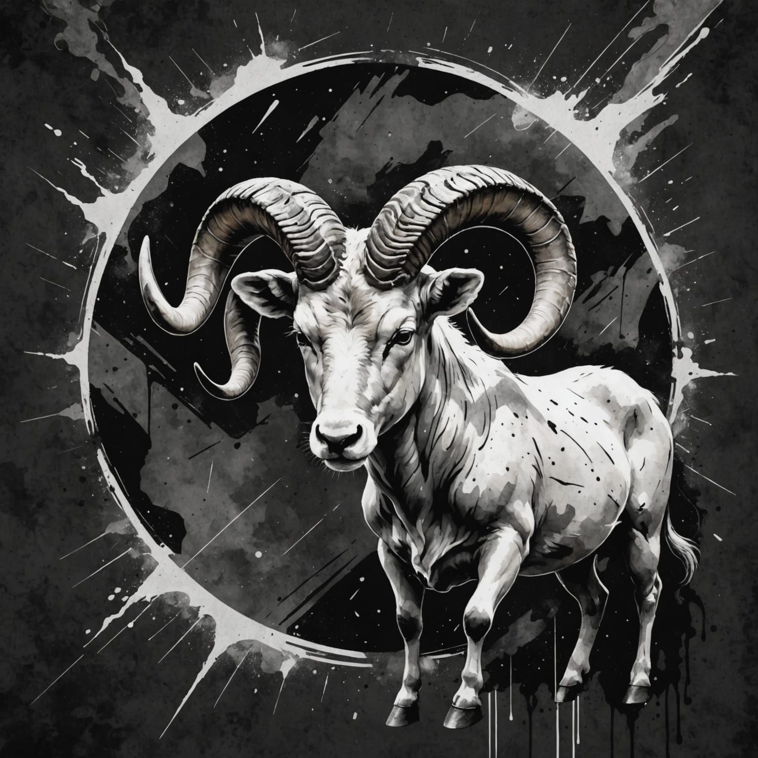 Aries Zodiac Symbol with Charcoal Background and Lightning