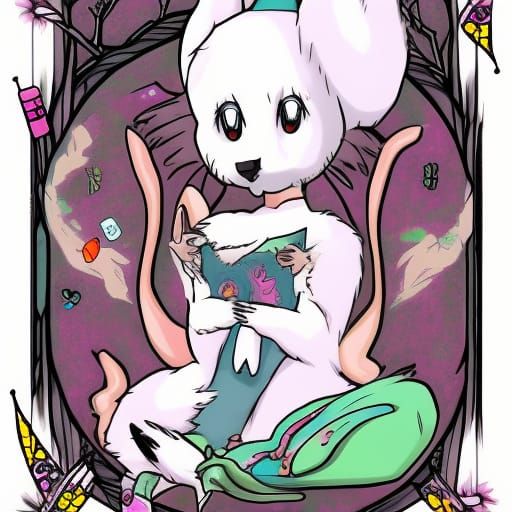 Friendly Cartoon Monster Rabbit Goth Witch