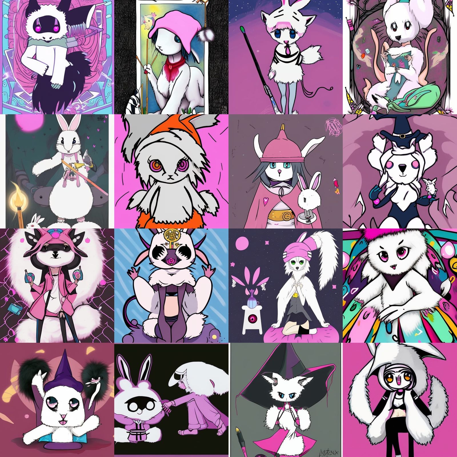 Friendly Goth Rabbit Monster with Tarot Magic