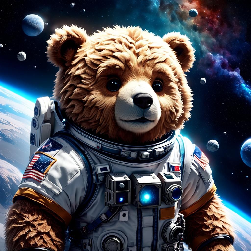Teddy Bear Astronaut in Space: 8k Concept Art