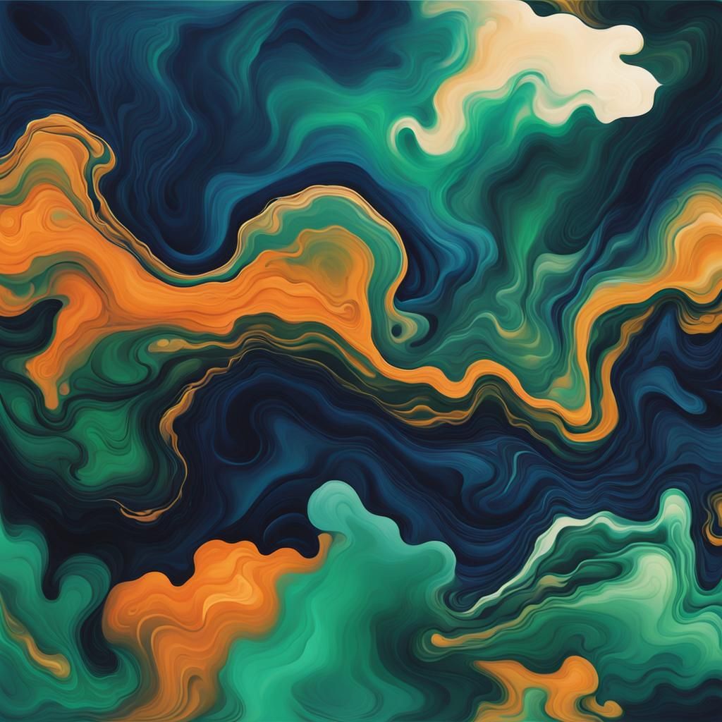 Abstract Fluid Clouds in Emerald and Indigo