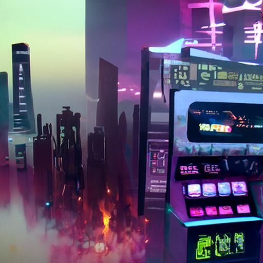 Money on Fire in Cyberpunk Cityscape