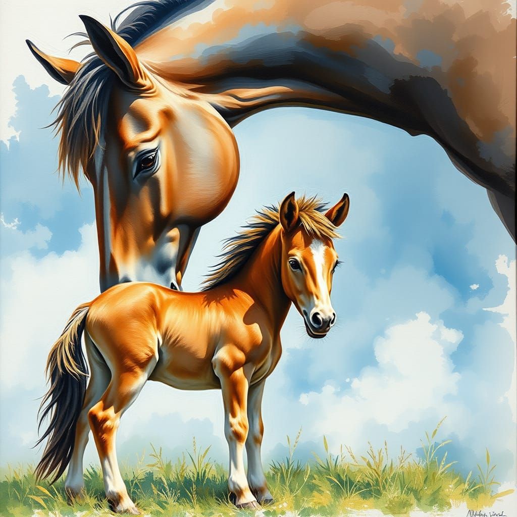 Ethereal Foal and Mother Create the World in Vibrant Gouache