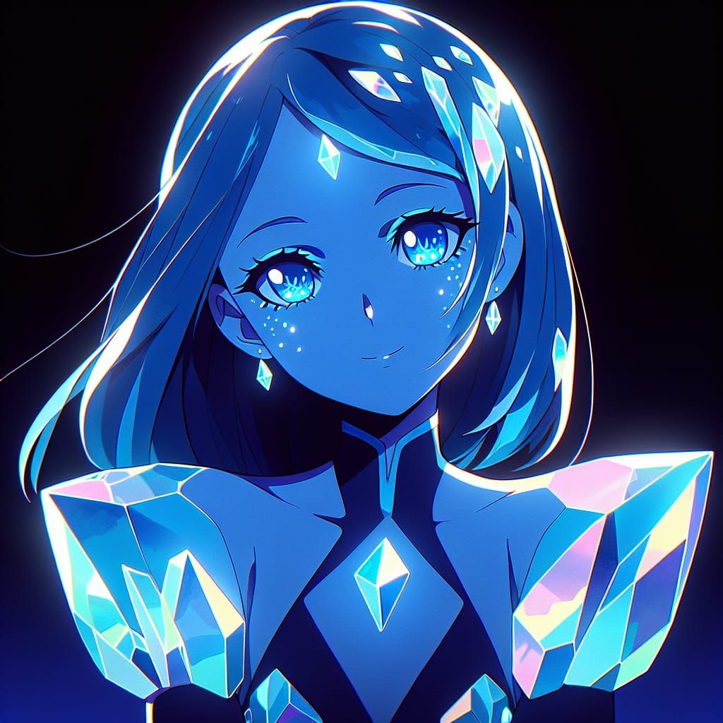 Crystalline Girl in Anime Style with Opalescent Glow
