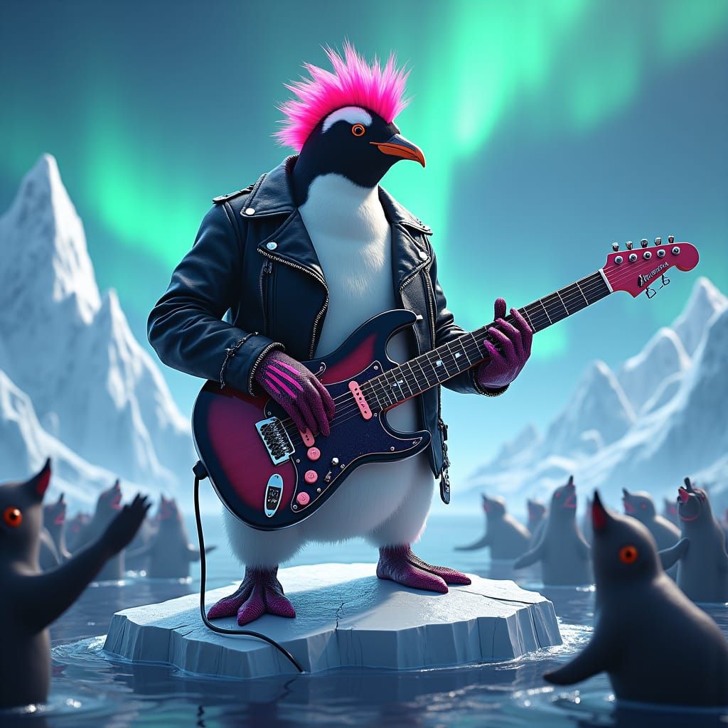 Punk Penguin Concert in the Antarctic, Matte Painting