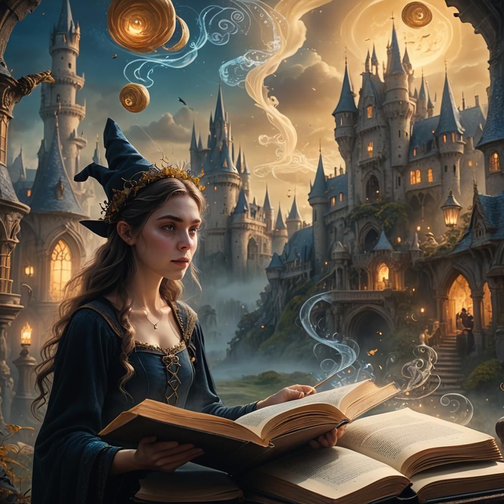 Enchanting Witch Casting Spell in Open Book