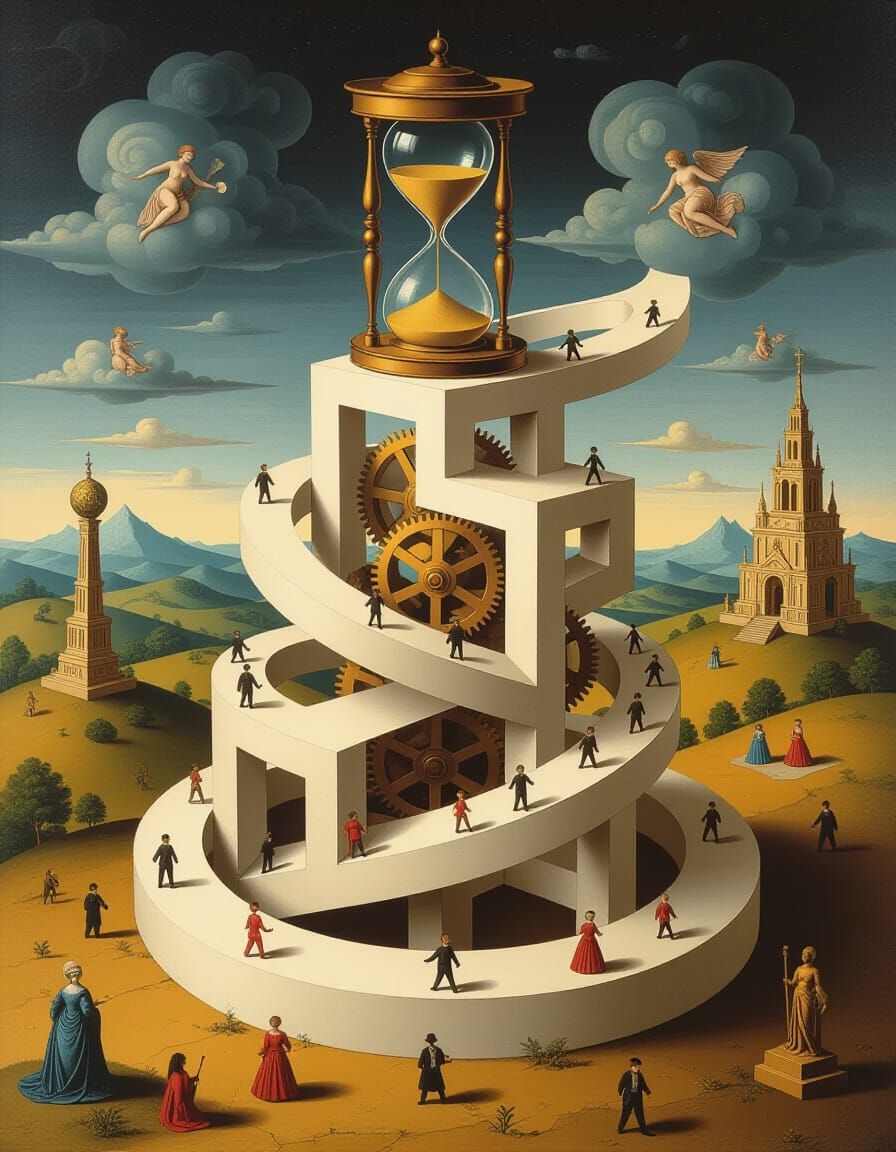 Impossible Structure with Hourglass and Figures