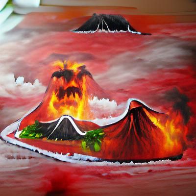Volcanic Eruption on Tropical Island Painting