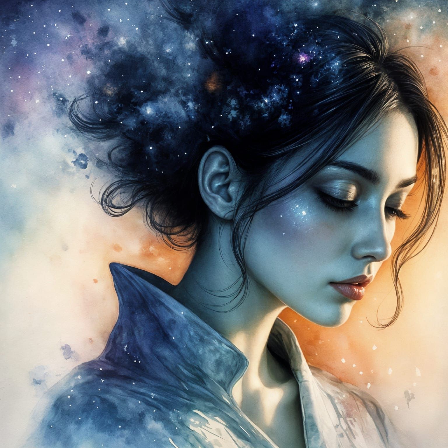 Dreamy Enchantment: A Woman in the Nighttime Breeze