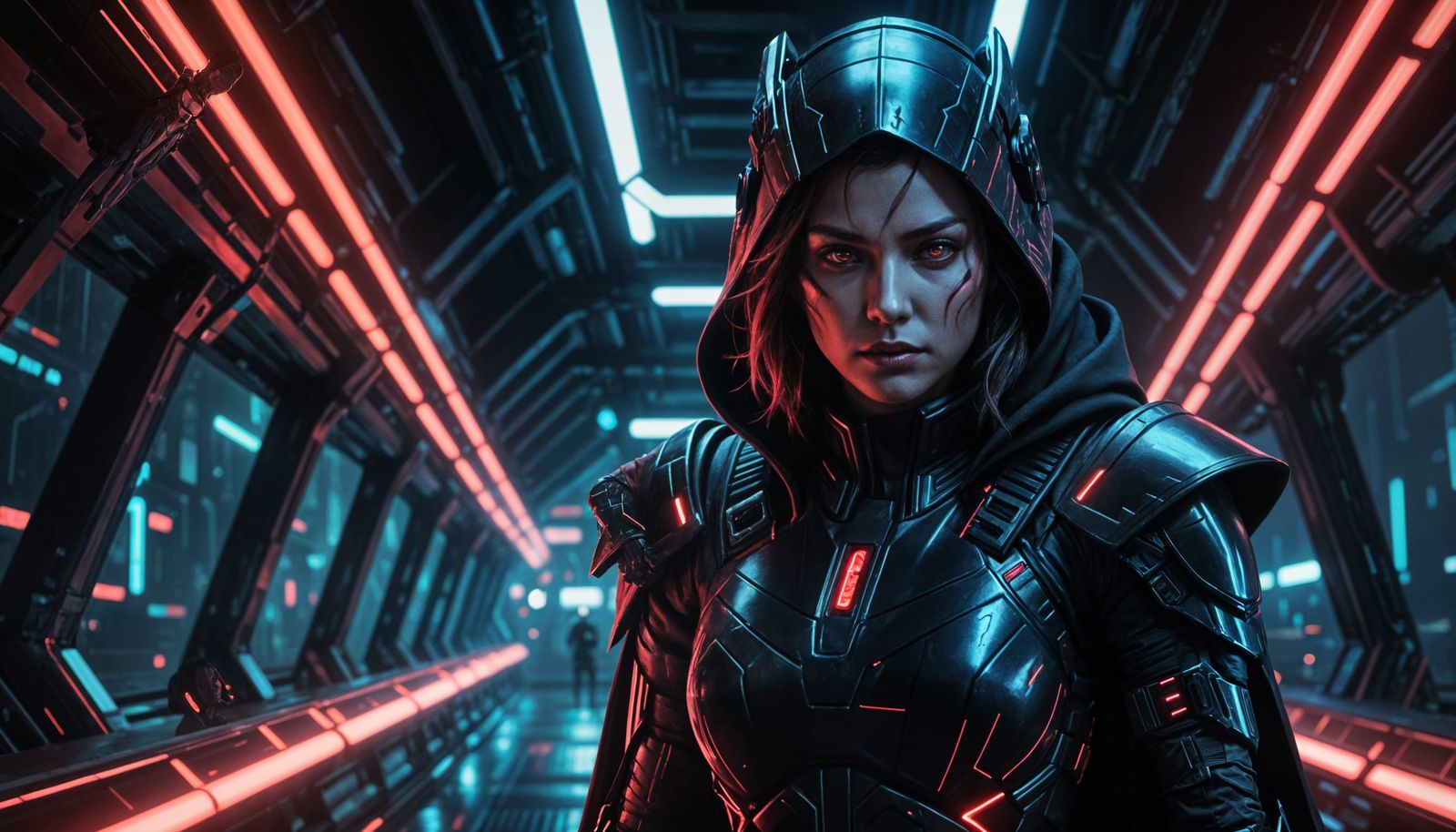 Cyberpunk Sith Warrior with Crimson Lightning