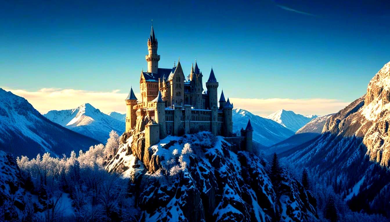 Winter Mountain Castle Kingdom in Cinematic Style