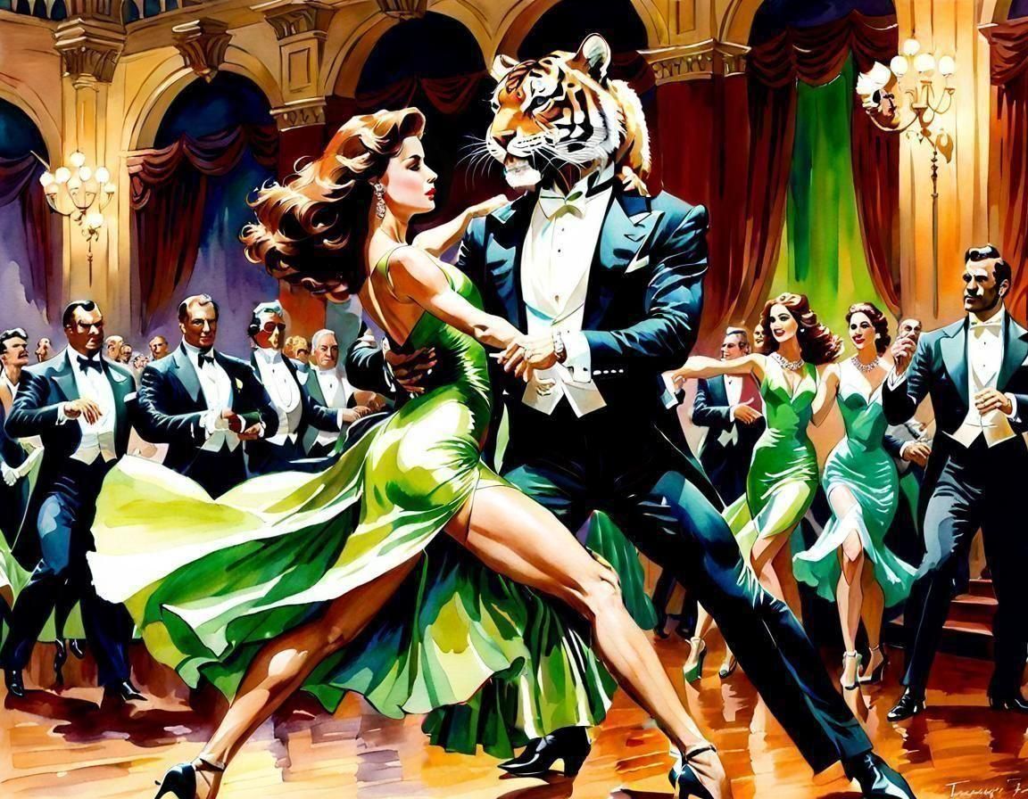 Ballroom Tango: Watercolor Painting in Frazetta Style