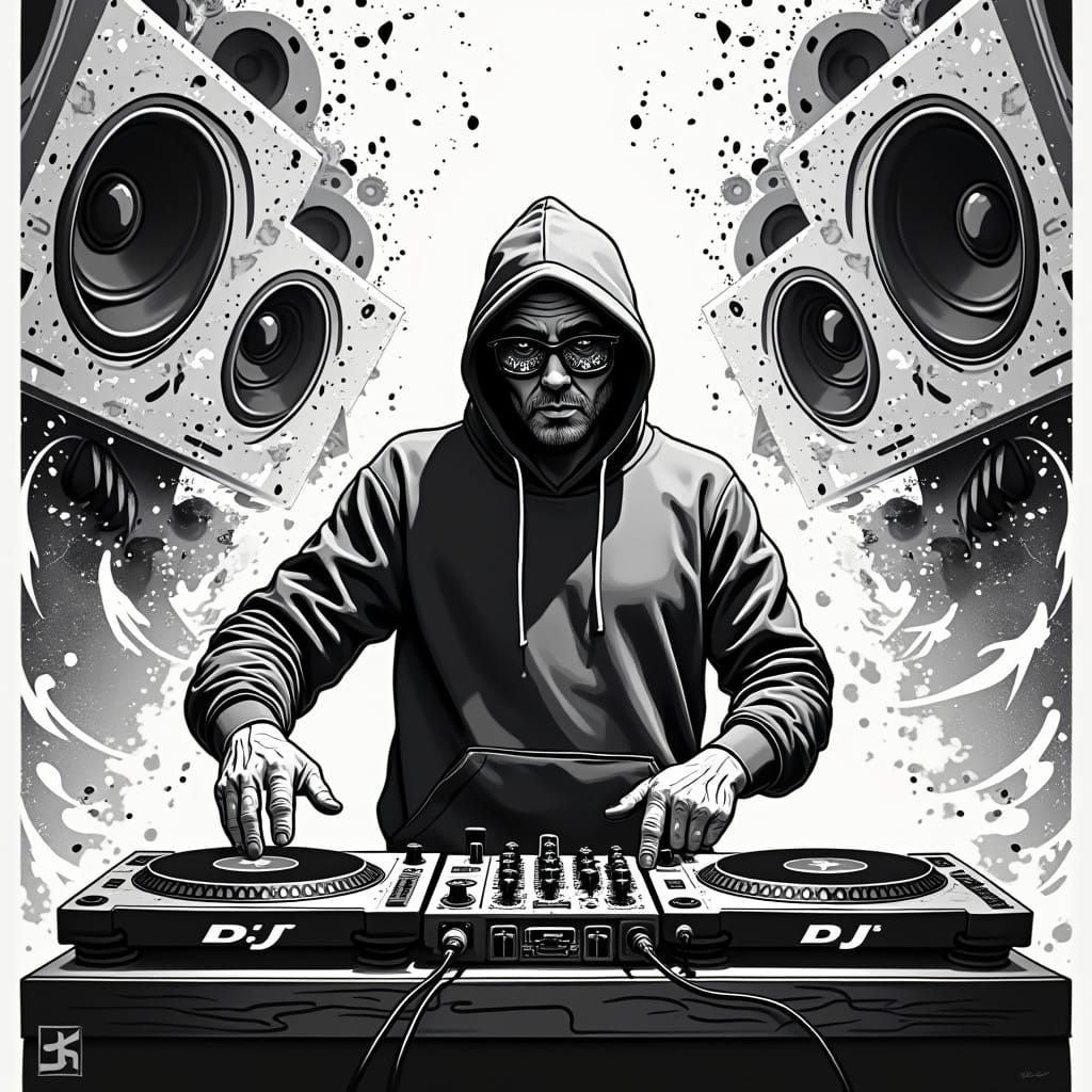 Dynamische DJ-Szenen in Schwarz-Weiß