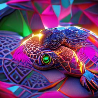 Neon Geometric Turtle in Psychedelic Style