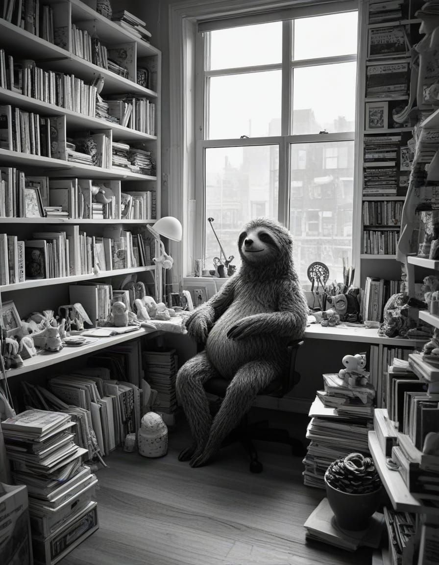 Surreal Manga Scene in Monochrome Ink Drawing Style