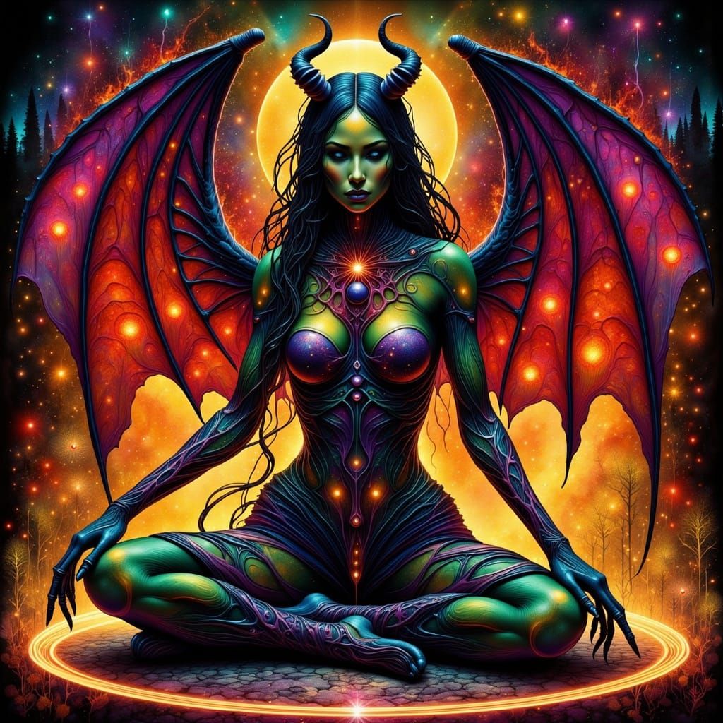 Demonic Fae in Dynamic Neon Technicolor Pose