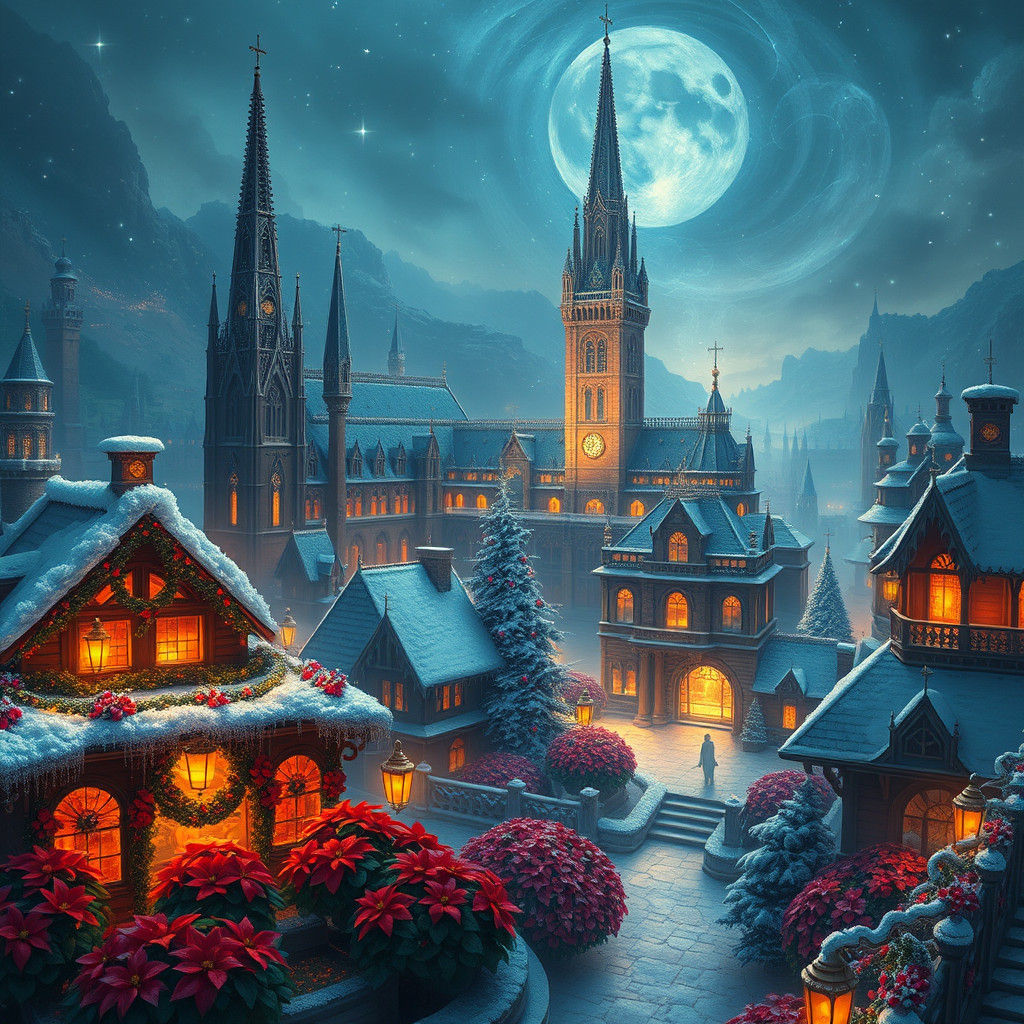Magical Christmas Cityscape in Urban Fantasy Style