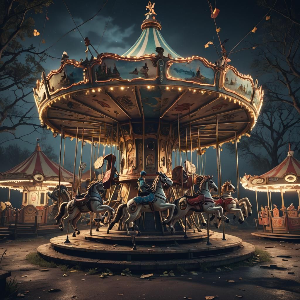 Abandoned Theme Park Merry-Go-Round in 3D Game Style