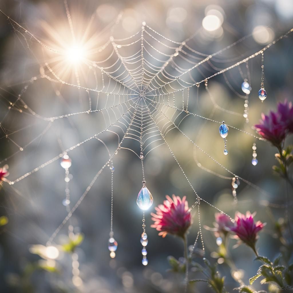 Jeweled Cobwebs in Divine Sunlight
