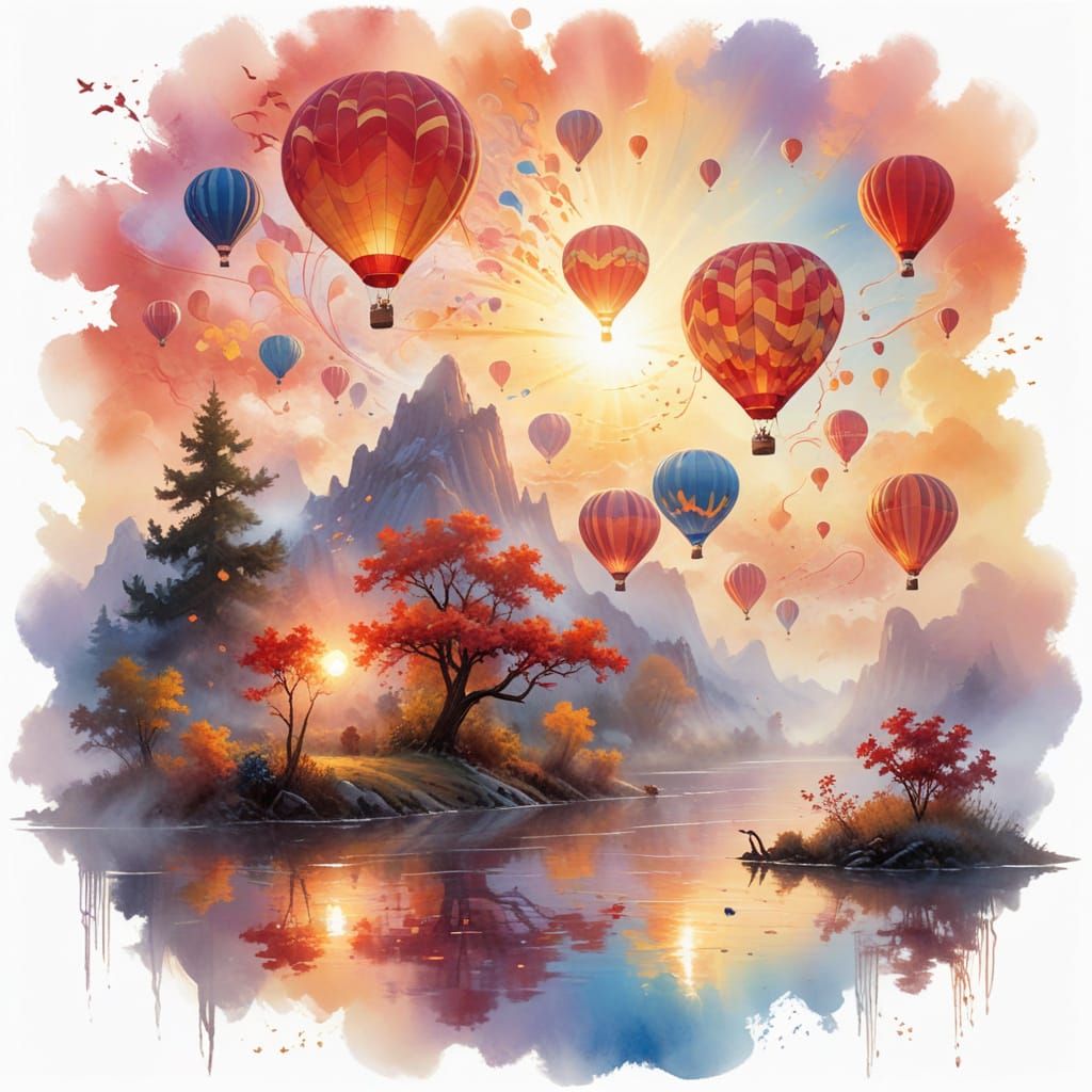 Whimsical Hot Air Balloon Festival at Sunrise in Vibrant Col...