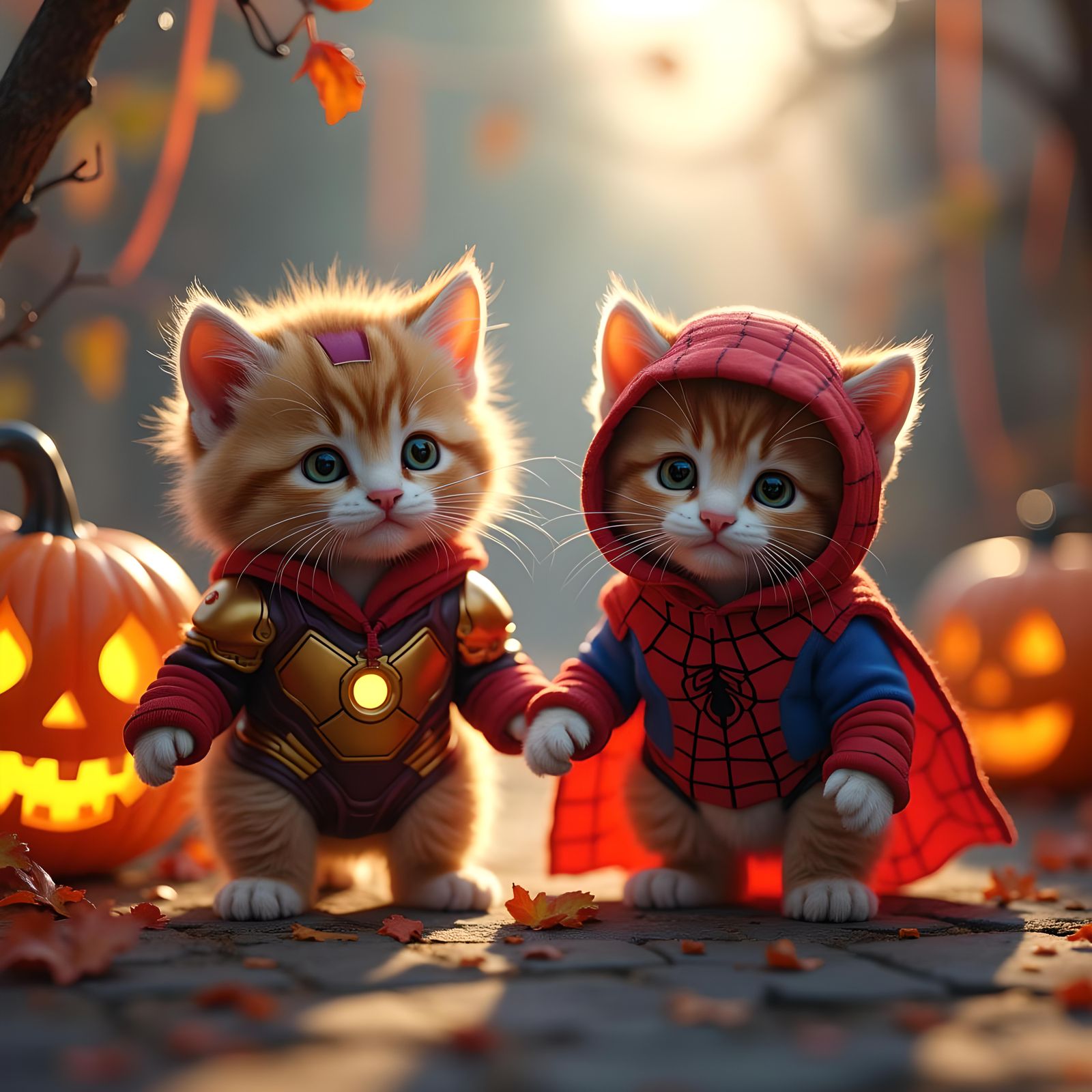 cute animated fluffy kittens with a iron man costume on one ...