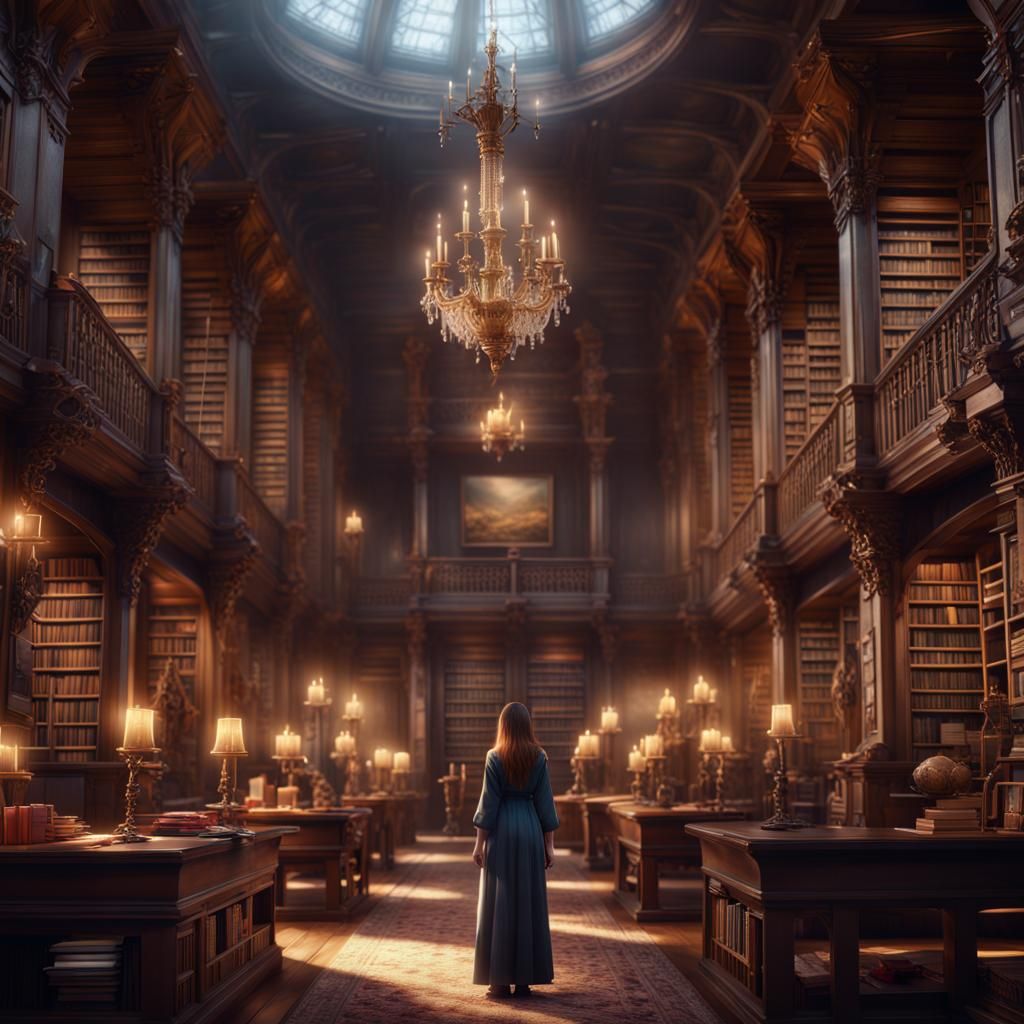 Magical Student in Library: Fantasy Concept Art