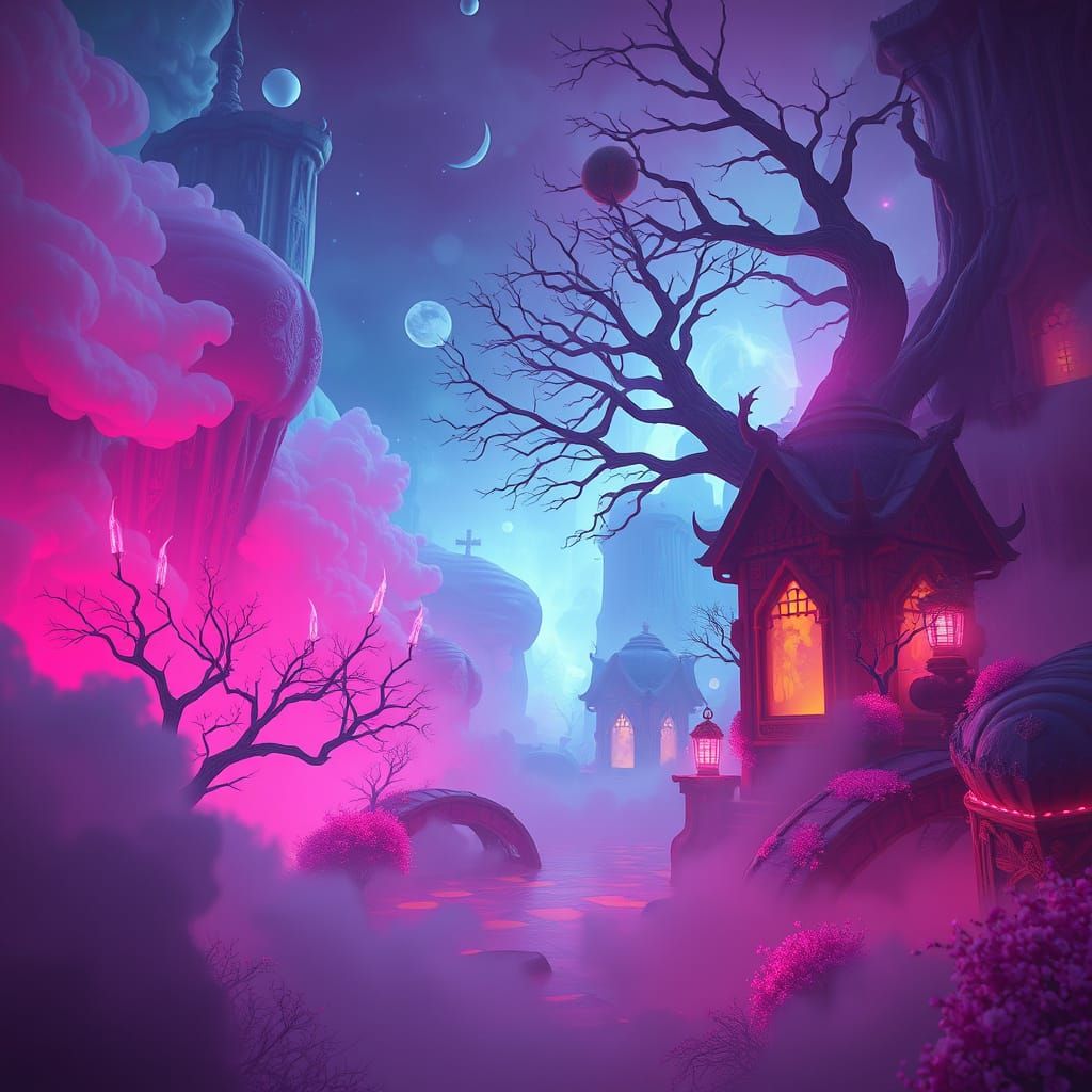 Surreal Mobile Scene in Fantasy Concept Art Style