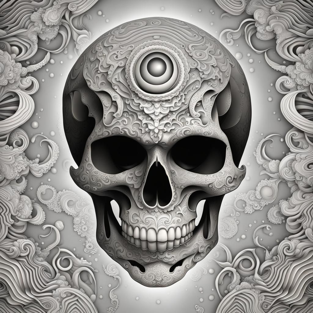 Abstract Skull and Moon with Fractal Elements