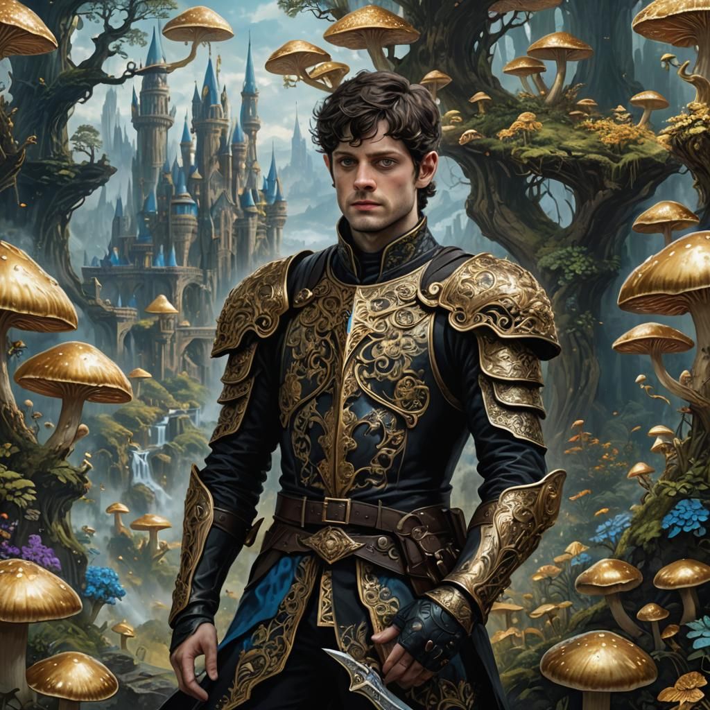 Ethereal Prince Overlooking a Fantasy Landscape