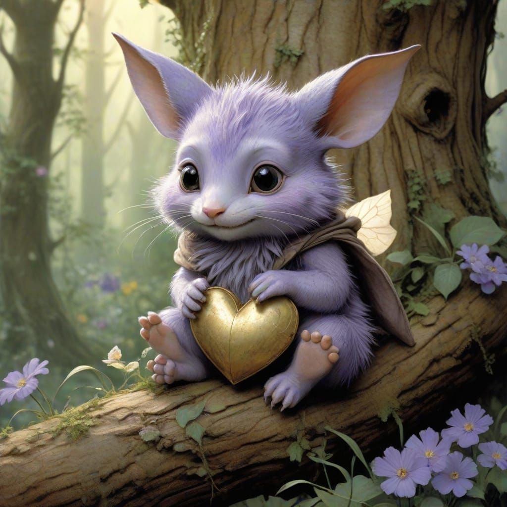 Whimsical Forest Creature on Giant Tree