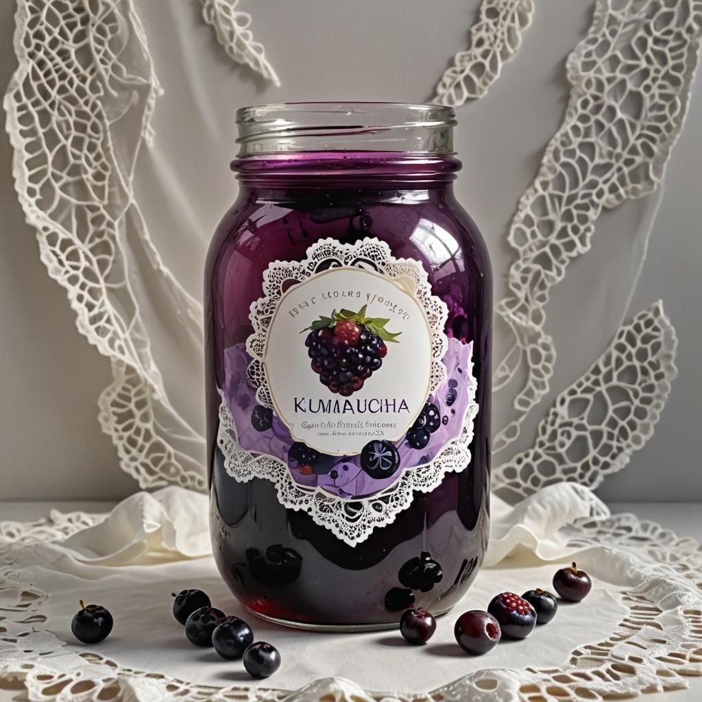 Hyperrealistic Purple Kombucha in Glass Jar