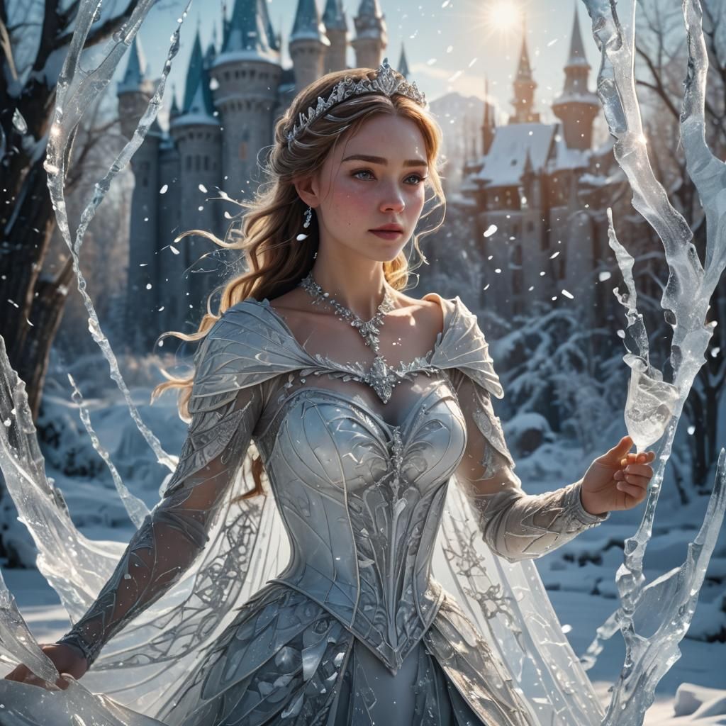 Glass Princess Breaking in Snowy Landscape
