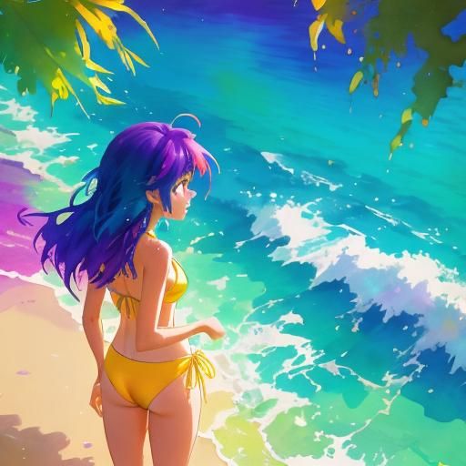 Anime Bikini Scene in Studio Ghibli Style