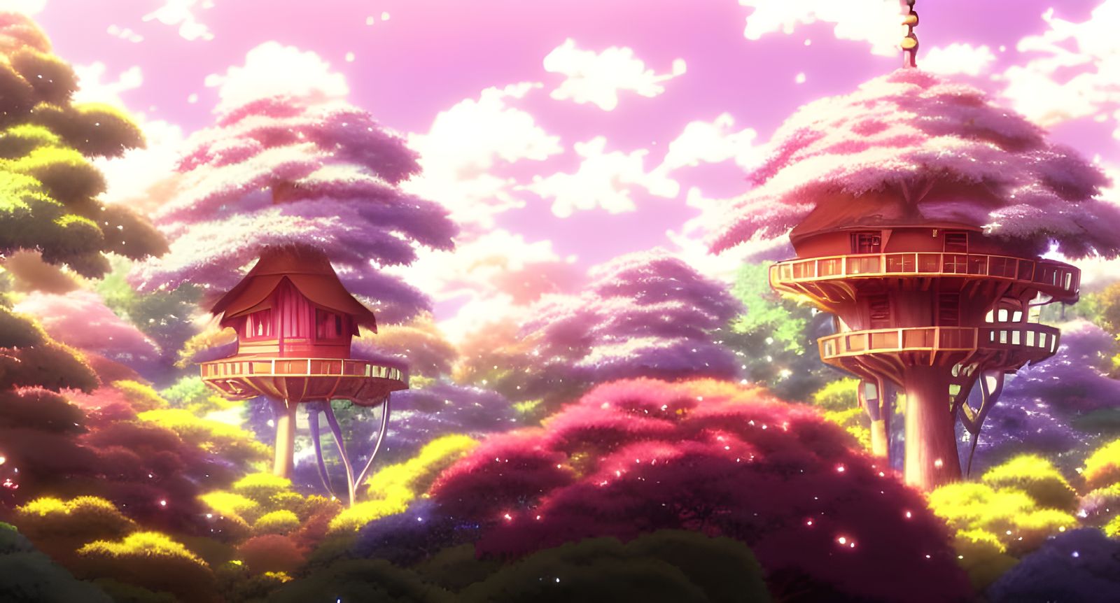 Anime Treehouses in a Magical Forest: Ghibli Style