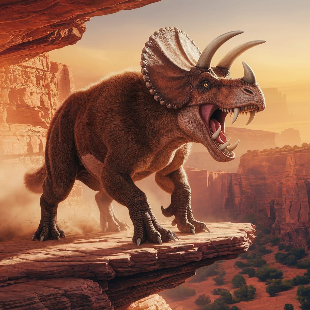 Majestic Sabertooth Triceratops Hybrid in Digital Painting