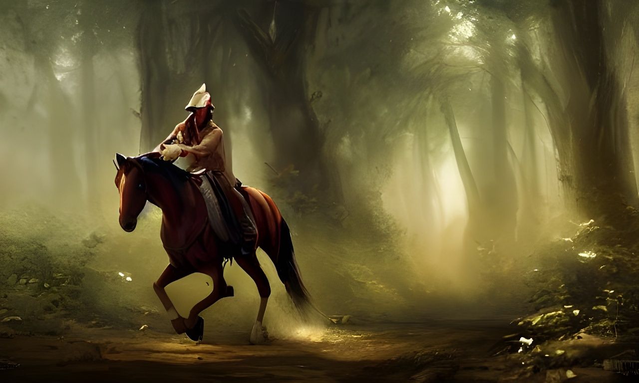 Equestrian Forest Journey in Fantasy Art Style