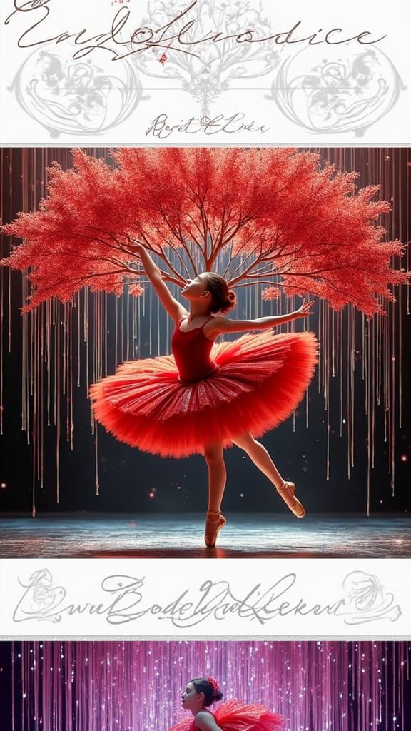 Ballet Dancer in Red Tutu with Red Tree Fan