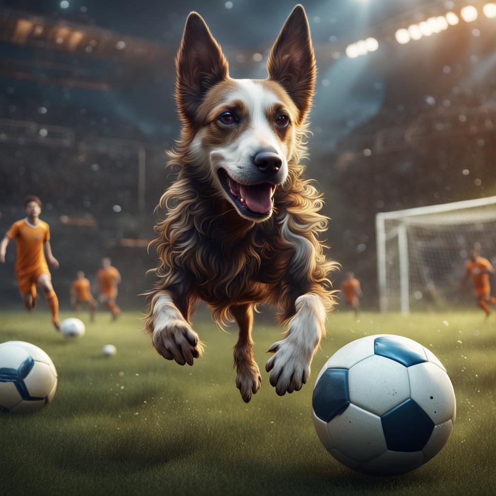 Dog Playing Soccer: Detailed Fantasy Concept Art