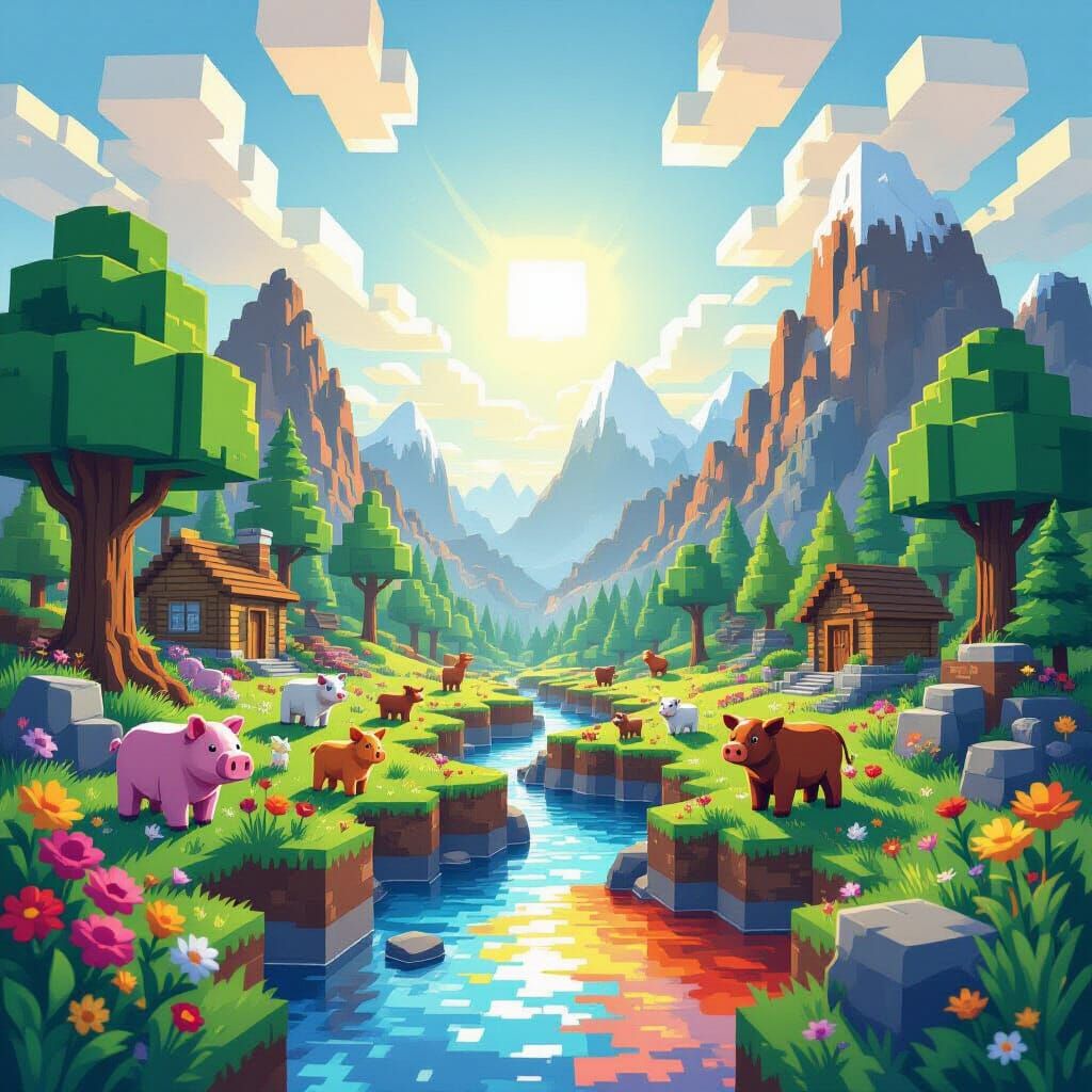 Minecraft Nature Scene: Living vs Non-Living