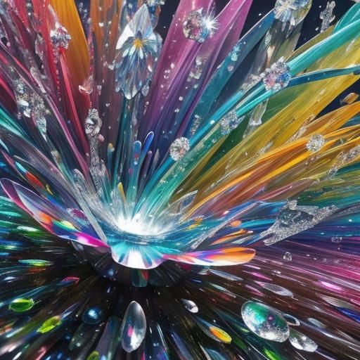 Crystallized Water Drop with Magical Flower, Hyperrealistic