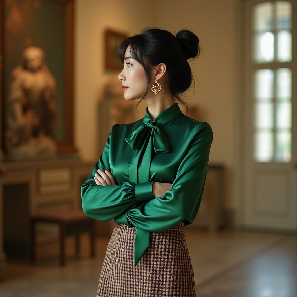 Science Teacher in Museum with Soft Bokeh