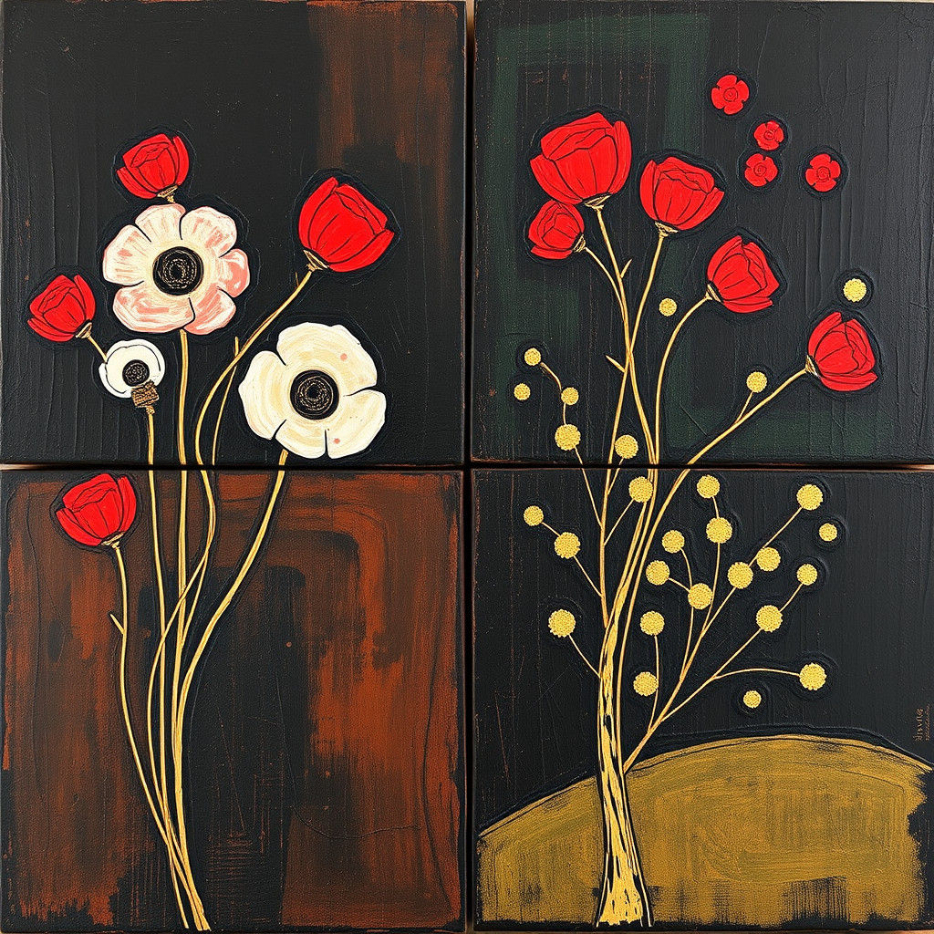 Abstract Floral Panels in Mixed Media Aesthetic