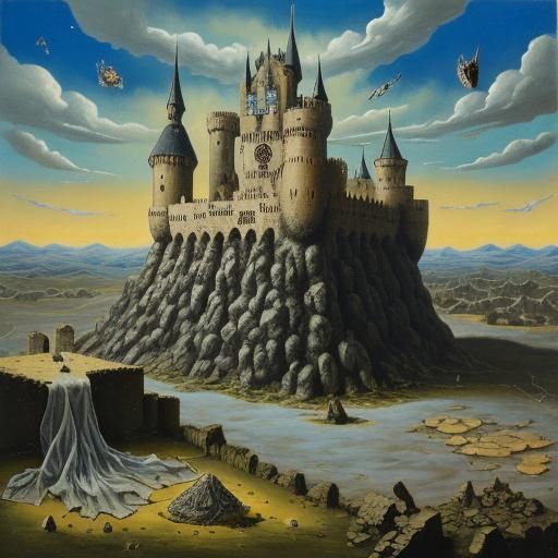 Surreal Castle Cocooned in Spider Silk: A Dali-esque Vision