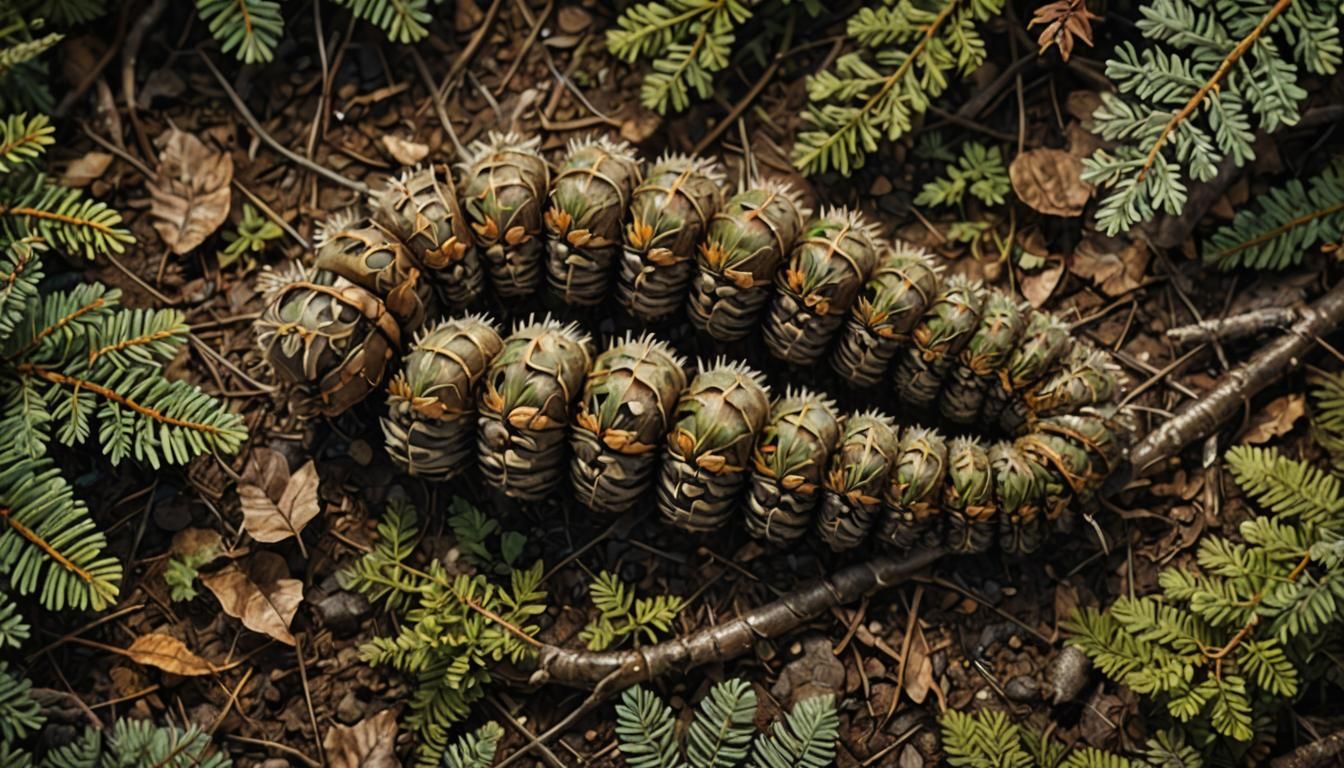Hyper-Realistic Pine Caterpillar in Forest