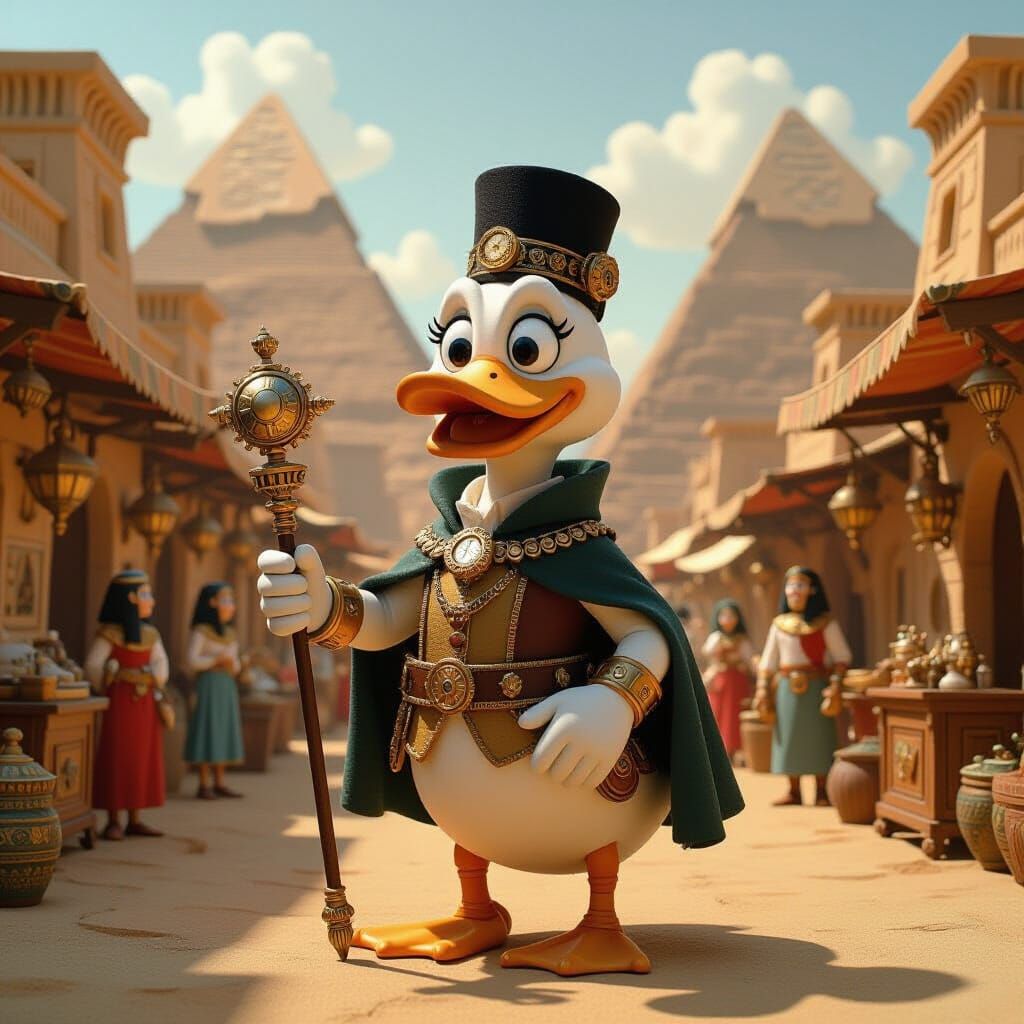 Steampunk Duck in Egyptian Market as Claymation Animation